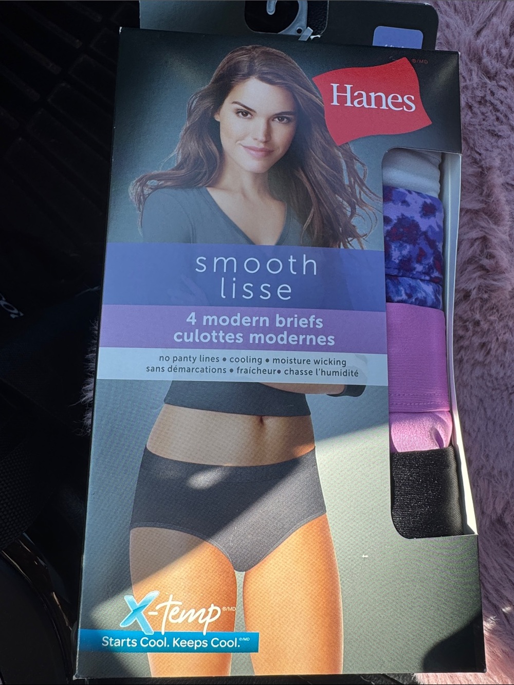 Hanes Smooth Lisse 4-Pack Briefs - Purple, Pink, Black, Grey SIZE 6/Med